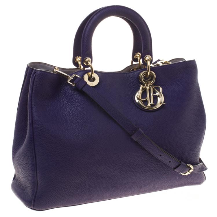 Pre Owned Dior Purple Leather Large Diorissimo Shopper Tote