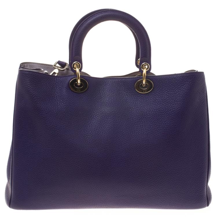 Pre Owned Dior Purple Leather Large Diorissimo Shopper Tote