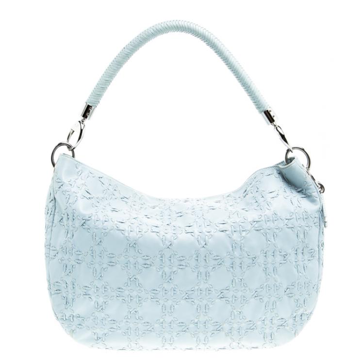Pre Owned Dior Light Blue Cannage Woven Leather Vingate Charm Hobo
