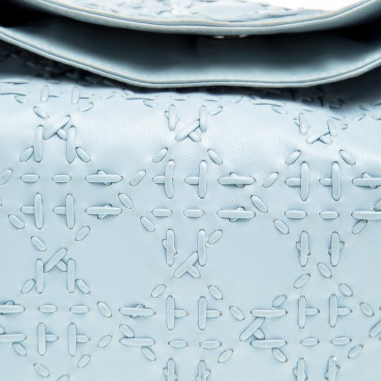 Pre Owned Dior Light Blue Cannage Woven Leather Vingate Charm Hobo