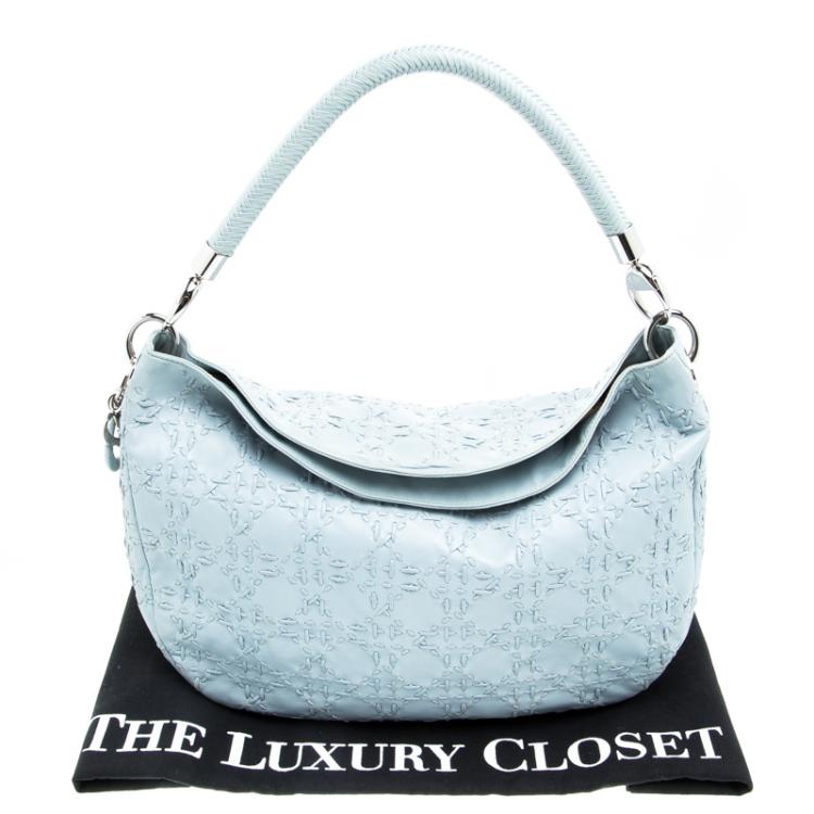 Pre Owned Dior Light Blue Cannage Woven Leather Vingate Charm Hobo