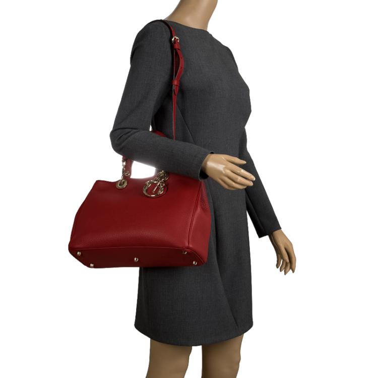 Pre Owned Dior Red Pebbled Leather Medium Diorissimo Shopper Tote