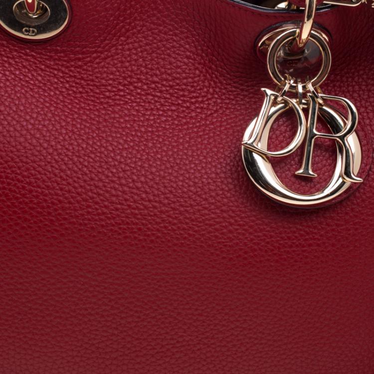 Pre Owned Dior Red Pebbled Leather Medium Diorissimo Shopper Tote