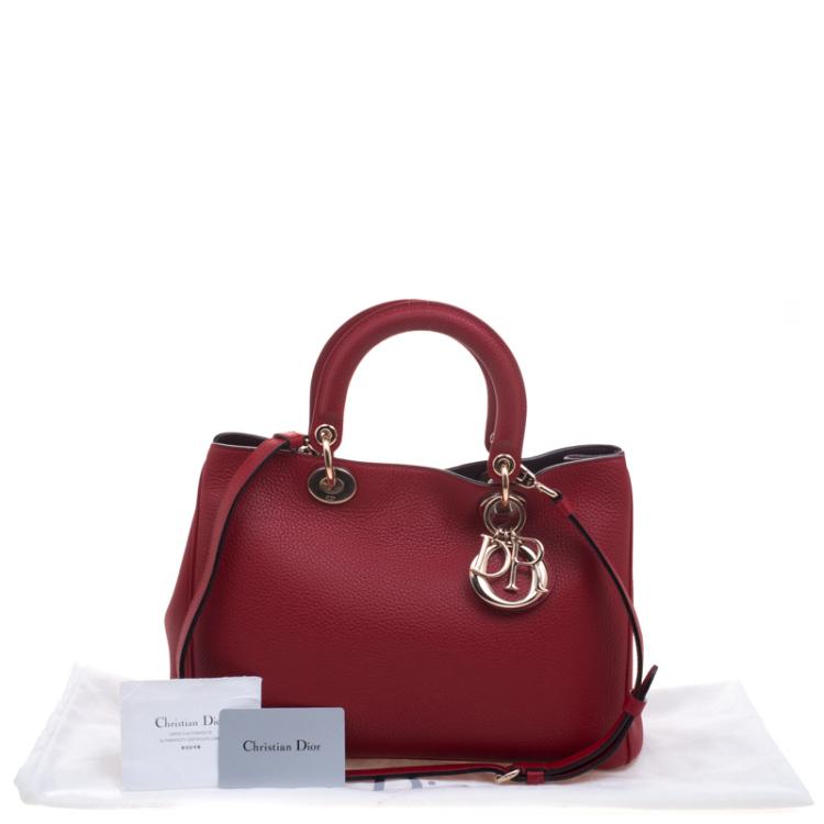 Pre Owned Dior Red Pebbled Leather Medium Diorissimo Shopper Tote