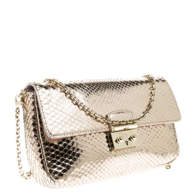 Pre Owned Dior Metallic Gold Python Miss Dior Promenade Pouch 