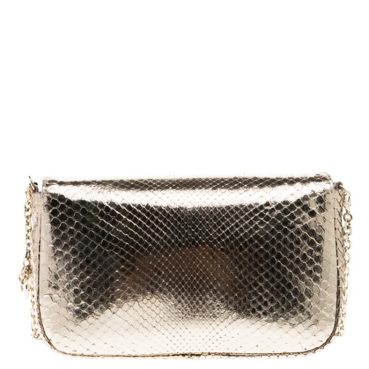 Pre Owned Dior Metallic Gold Python Miss Dior Promenade Pouch 