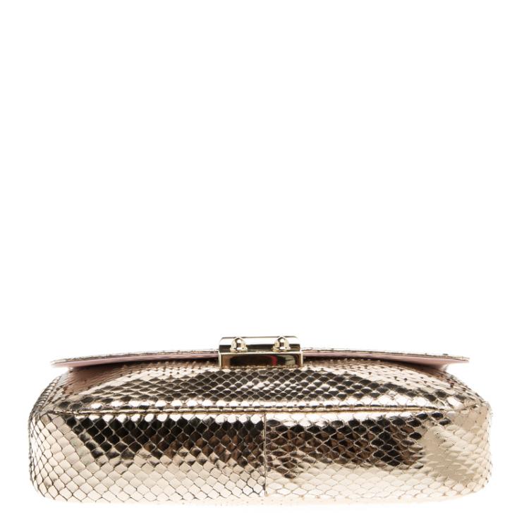 Pre Owned Dior Metallic Gold Python Miss Dior Promenade Pouch 