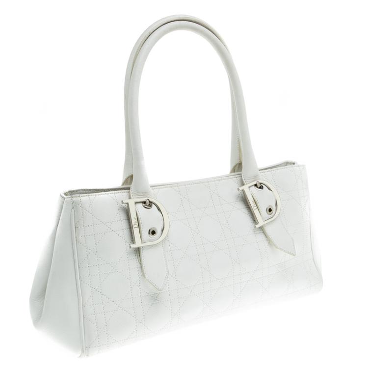 Pre Owned Dior White Cannage Leather Tote
