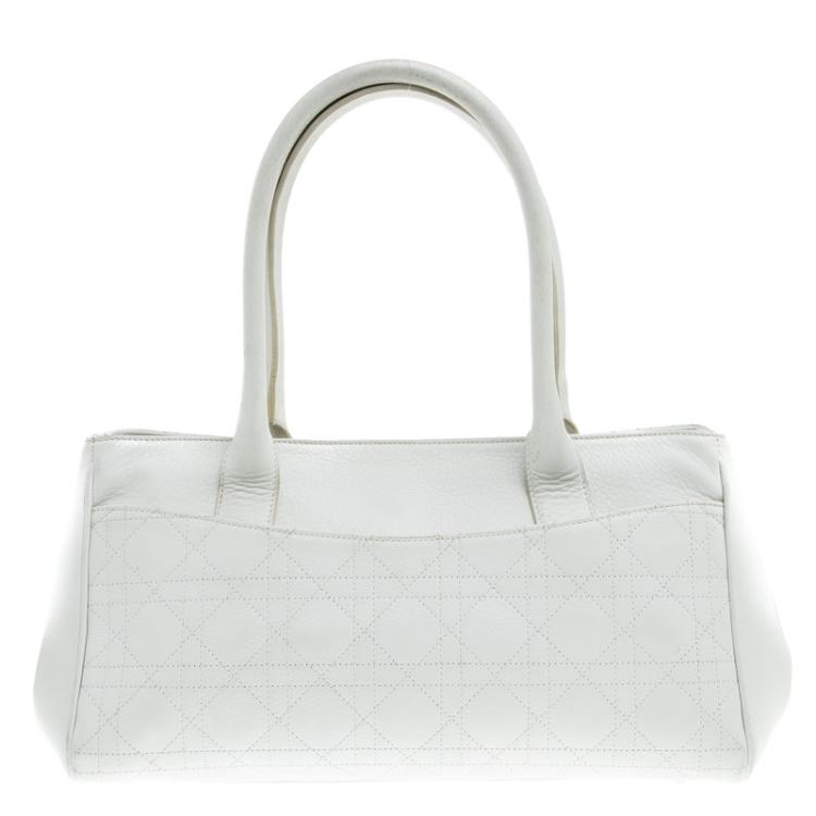 Pre Owned Dior White Cannage Leather Tote