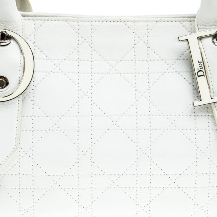 Pre Owned Dior White Cannage Leather Tote