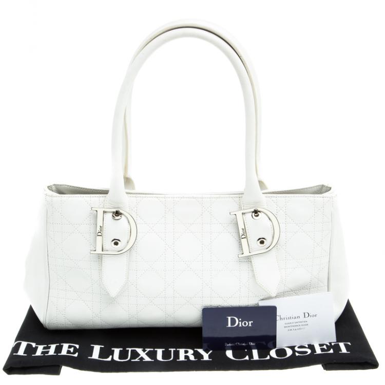 Pre Owned Dior White Cannage Leather Tote