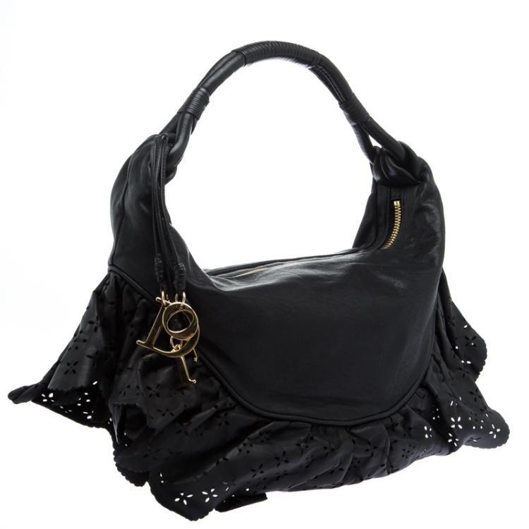 Pre Owned Dior Black Leather Small Gypsy Ruffle Hobo