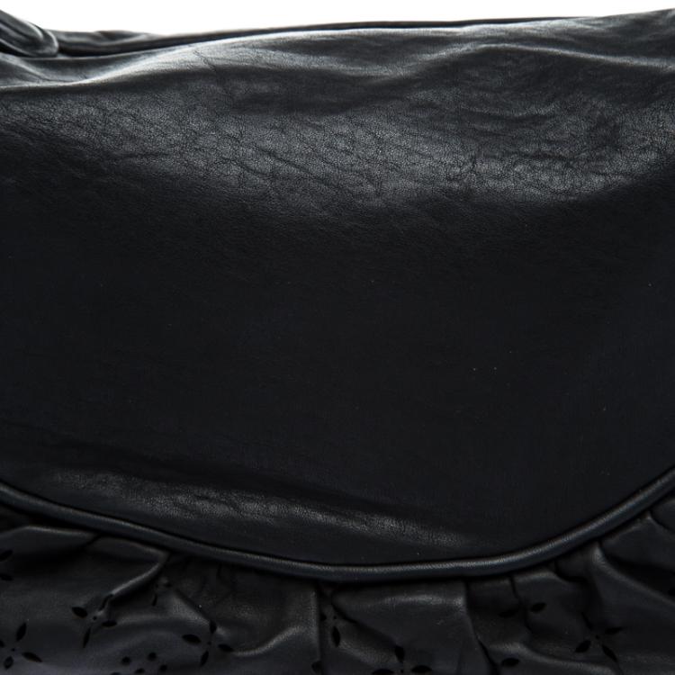 Pre Owned Dior Black Leather Small Gypsy Ruffle Hobo
