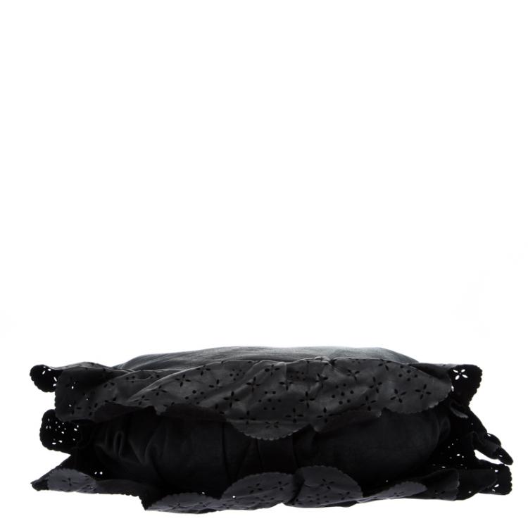 Pre Owned Dior Black Leather Small Gypsy Ruffle Hobo