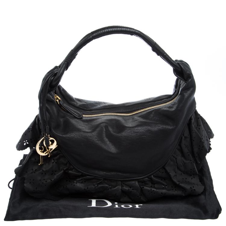 Pre Owned Dior Black Leather Small Gypsy Ruffle Hobo