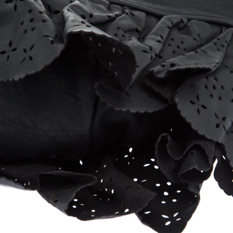 Pre Owned Dior Black Leather Small Gypsy Ruffle Hobo