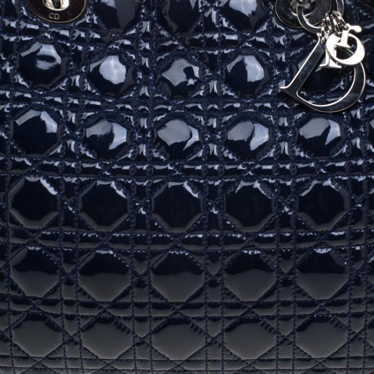 Pre Owned Dior Navy Blue Cannage Quilted Soft Patent Leather Large Shopping Tote
