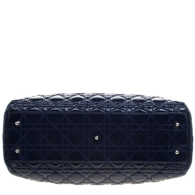 Pre Owned Dior Navy Blue Cannage Quilted Soft Patent Leather Large Shopping Tote