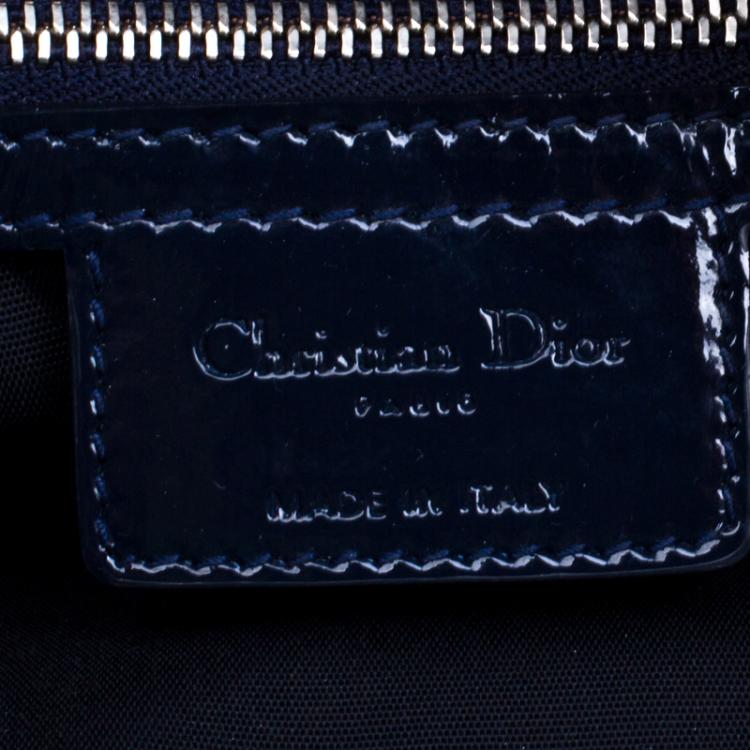 Pre Owned Dior Navy Blue Cannage Quilted Soft Patent Leather Large Shopping Tote
