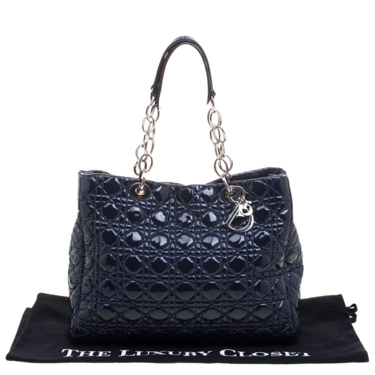 Pre Owned Dior Navy Blue Cannage Quilted Soft Patent Leather Large Shopping Tote