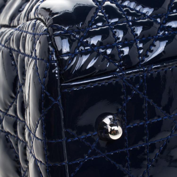 Pre Owned Dior Navy Blue Cannage Quilted Soft Patent Leather Large Shopping Tote