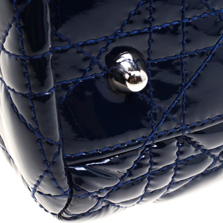 Pre Owned Dior Navy Blue Cannage Quilted Soft Patent Leather Large Shopping Tote