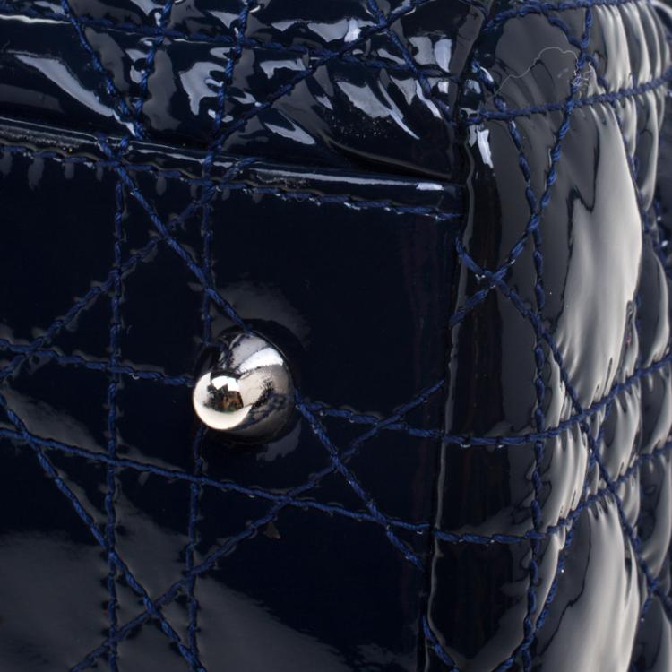 Pre Owned Dior Navy Blue Cannage Quilted Soft Patent Leather Large Shopping Tote