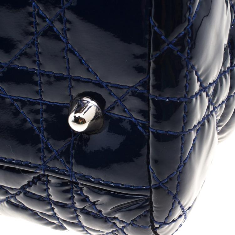 Pre Owned Dior Navy Blue Cannage Quilted Soft Patent Leather Large Shopping Tote