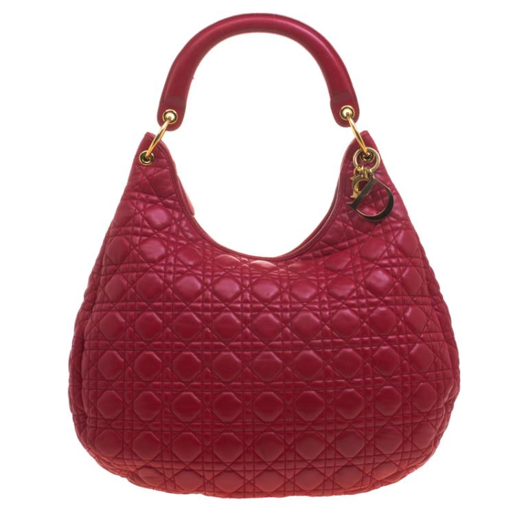 Pre Owned Dior Red Cannage Leather Hobo