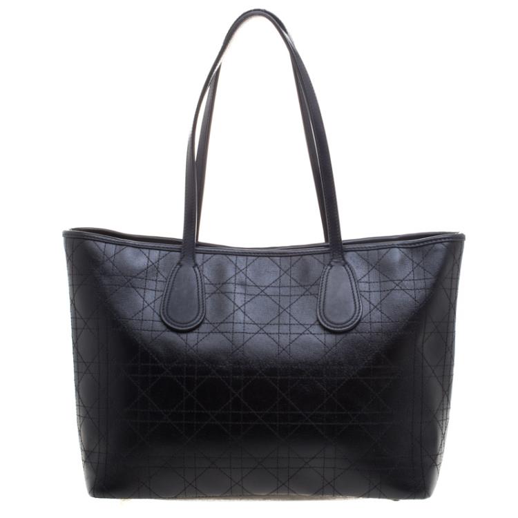 Pre Owned Dior Black Cannage Coated Canvas Medium New Panarea Shopper Tote
