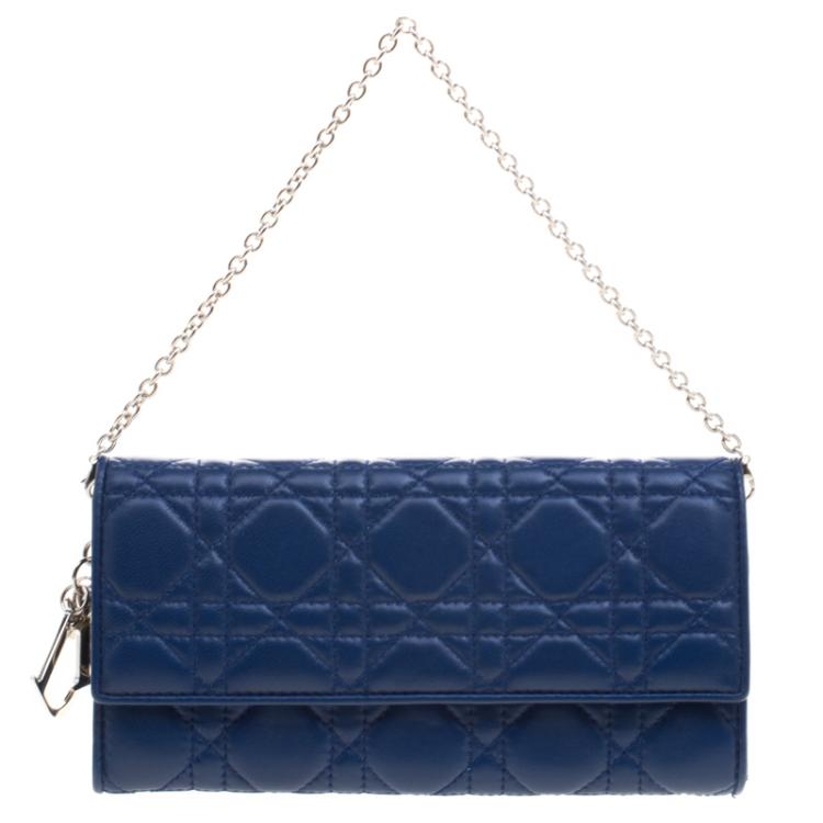 Pre Owned Dior Blue Cannage Leather Wallet on Chain