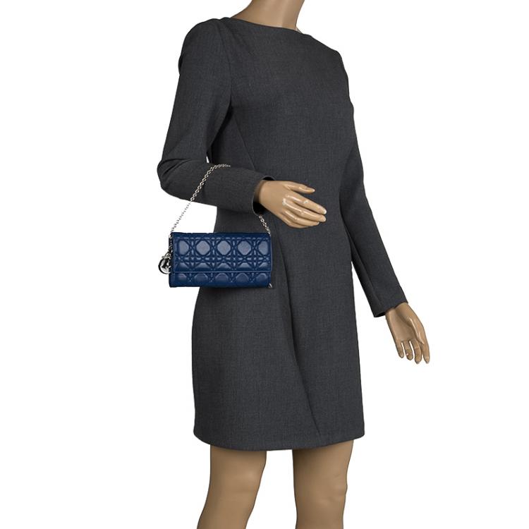 Pre Owned Dior Blue Cannage Leather Wallet on Chain