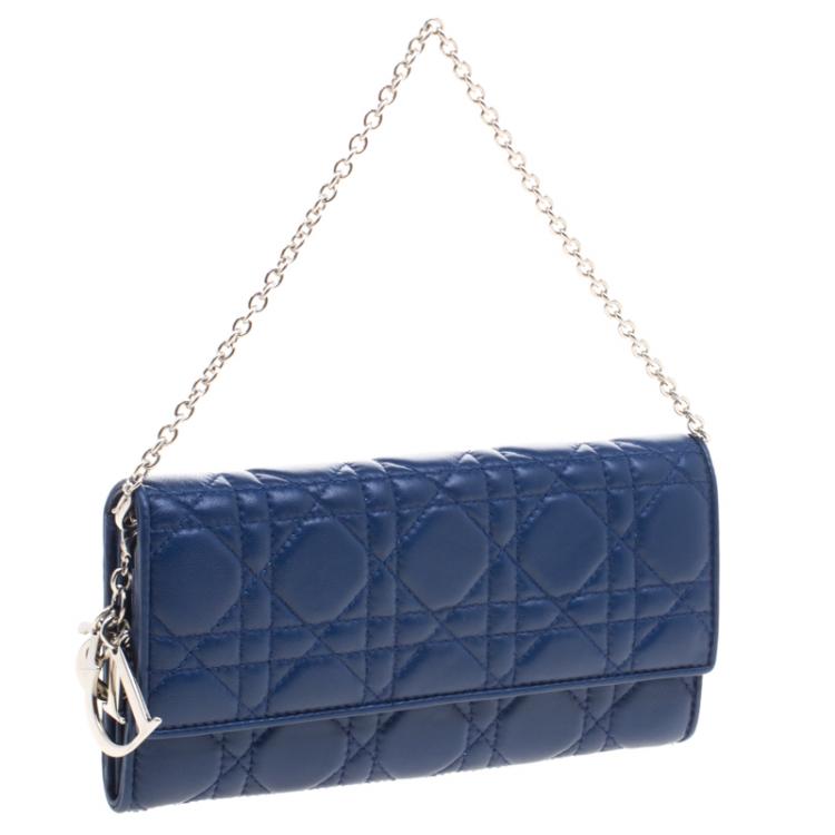 Pre Owned Dior Blue Cannage Leather Wallet on Chain