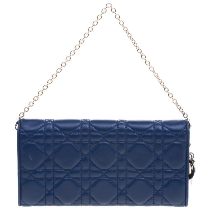 Pre Owned Dior Blue Cannage Leather Wallet on Chain