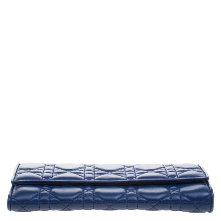 Pre Owned Dior Blue Cannage Leather Wallet on Chain