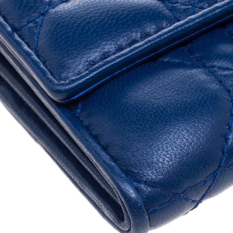 Pre Owned Dior Blue Cannage Leather Wallet on Chain