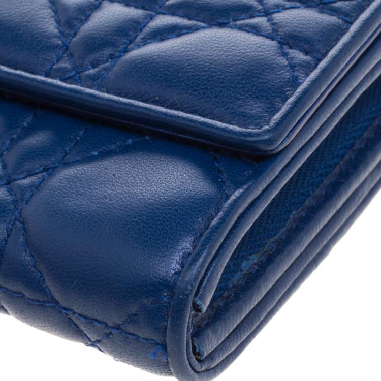 Pre Owned Dior Blue Cannage Leather Wallet on Chain