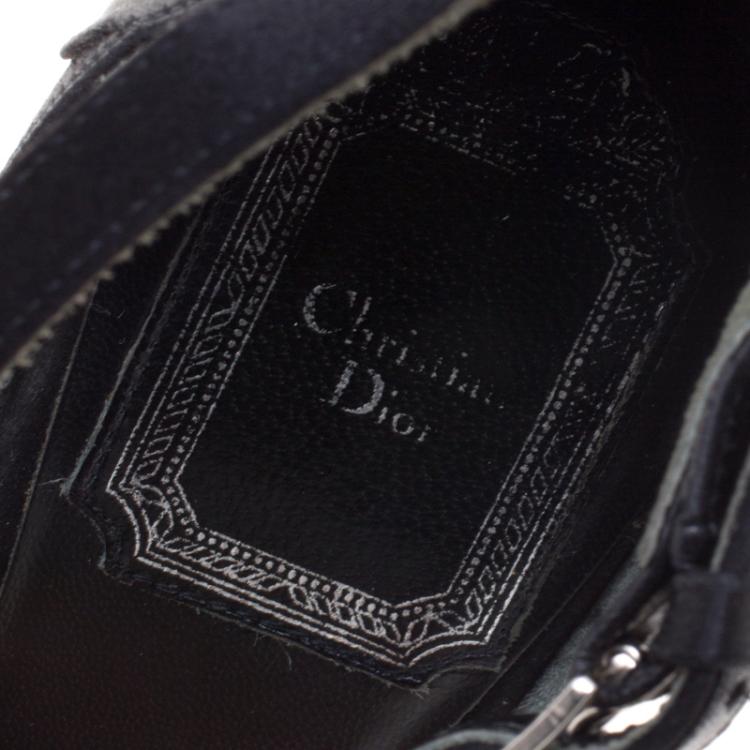 Pre Owned Dior Black Satin Crystal Embellished Ankle Strap Sandals Size 36.5