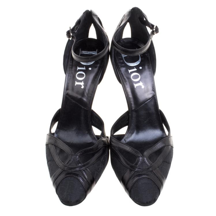 Pre Owned Dior Black Diorissimo Canvas And Leather Trim Ankle Strap Sandals Size 38