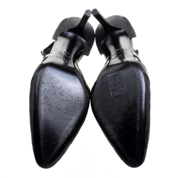 Pre Owned Dior Black Diorissimo Canvas And Leather Trim Ankle Strap Sandals Size 38