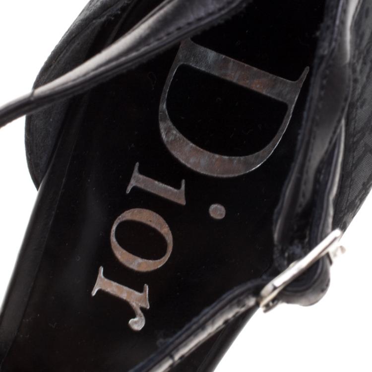 Pre Owned Dior Black Diorissimo Canvas And Leather Trim Ankle Strap Sandals Size 38