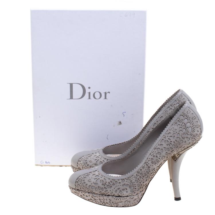 Pre Owned Dior Grey Laser Cut Suede and Leather Pumps Size 39