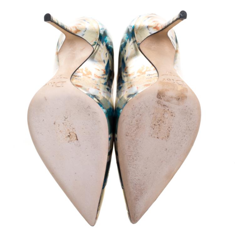 Pre Owned Dior Floral Printed Metallic Leather Cherie Pointed Toe Pumps Size 38