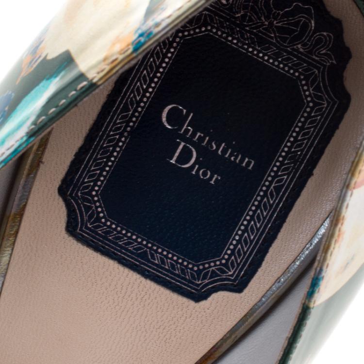 Pre Owned Dior Floral Printed Metallic Leather Cherie Pointed Toe Pumps Size 38