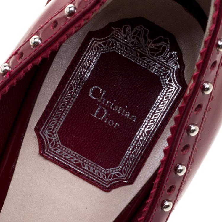 Pre Owned Dior Cherry Red Studded Patent Leather Bonnie Peep Toe Platform Pumps Size 38.5