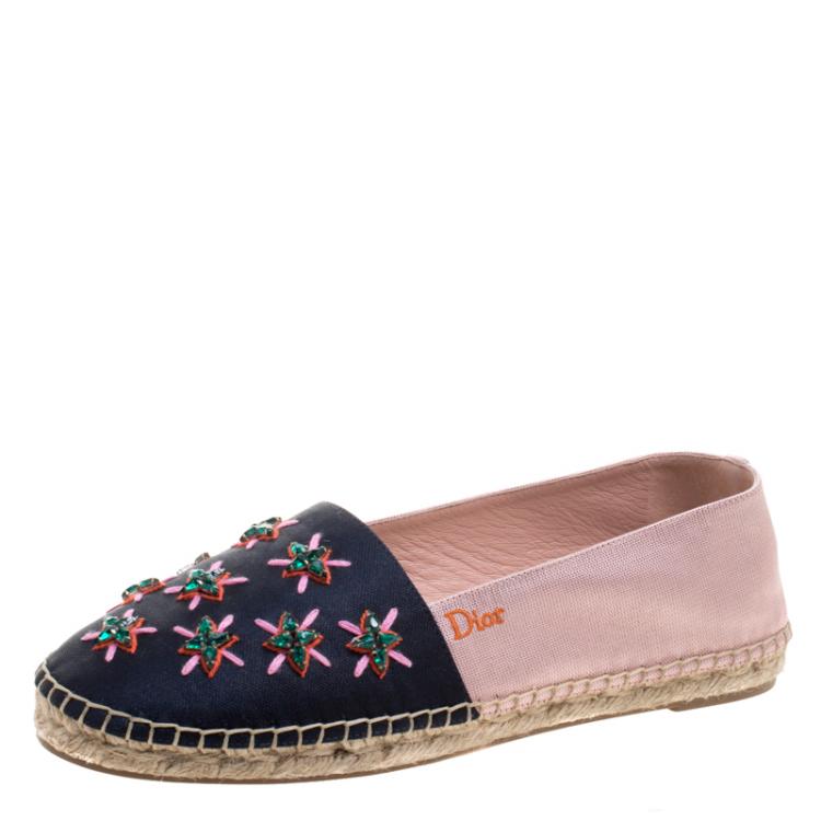 Pre Owned Dior Two Tone Crystal Embellished Fabric Riviera Espadrilles Size 38