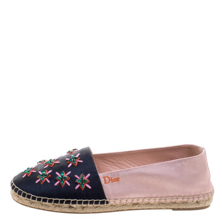 Pre Owned Dior Two Tone Crystal Embellished Fabric Riviera Espadrilles Size 38