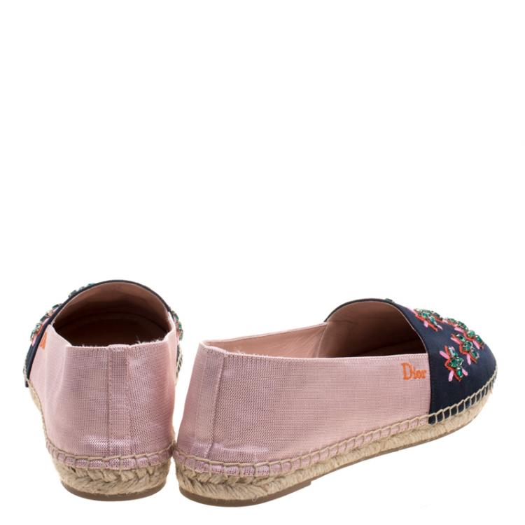 Pre Owned Dior Two Tone Crystal Embellished Fabric Riviera Espadrilles Size 38