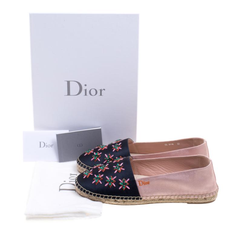 Pre Owned Dior Two Tone Crystal Embellished Fabric Riviera Espadrilles Size 38