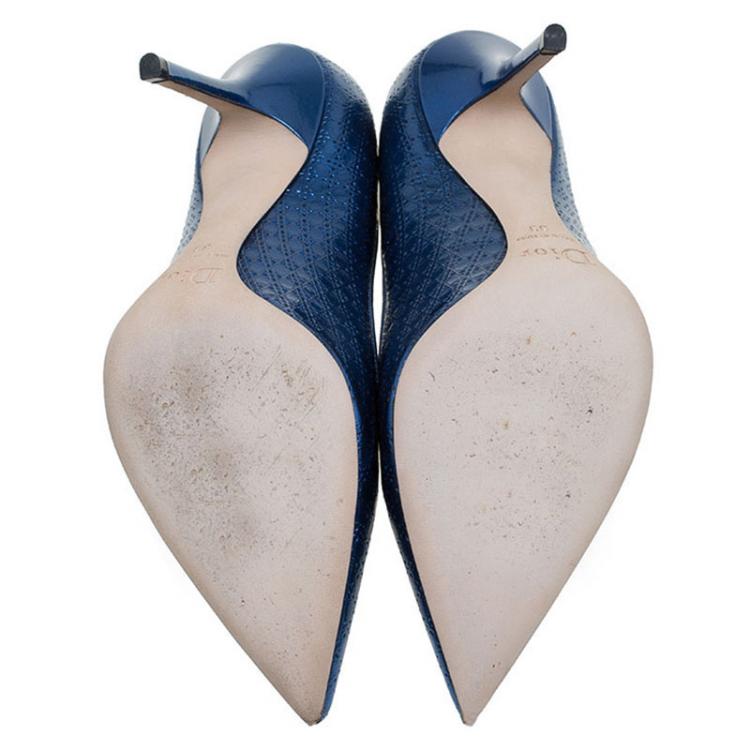 Pre Owned Dior Metallic Blue Leather Cherie Cannage Pointed Toe Pumps Size 39